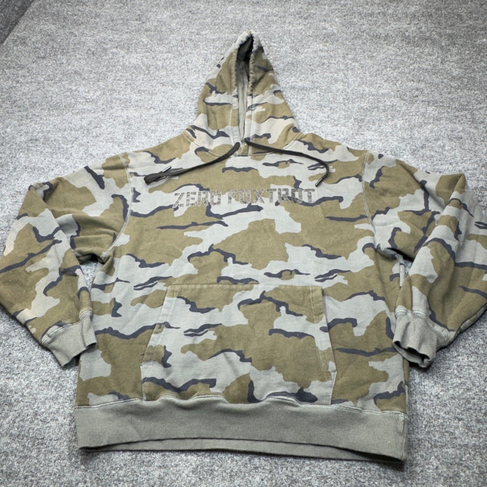 Zero Foxtrot Hoodie Mens Large Green Camo Spellout Pullover Sweatshirt Military